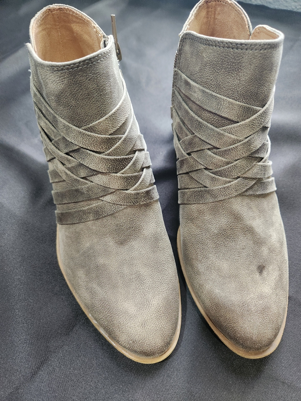 Life Stride Grey Suede Crisscross Ankle Booties